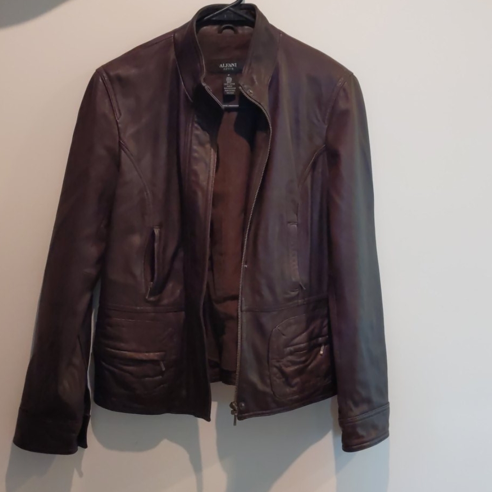 Alfani Petite Brown leather jacket Size P